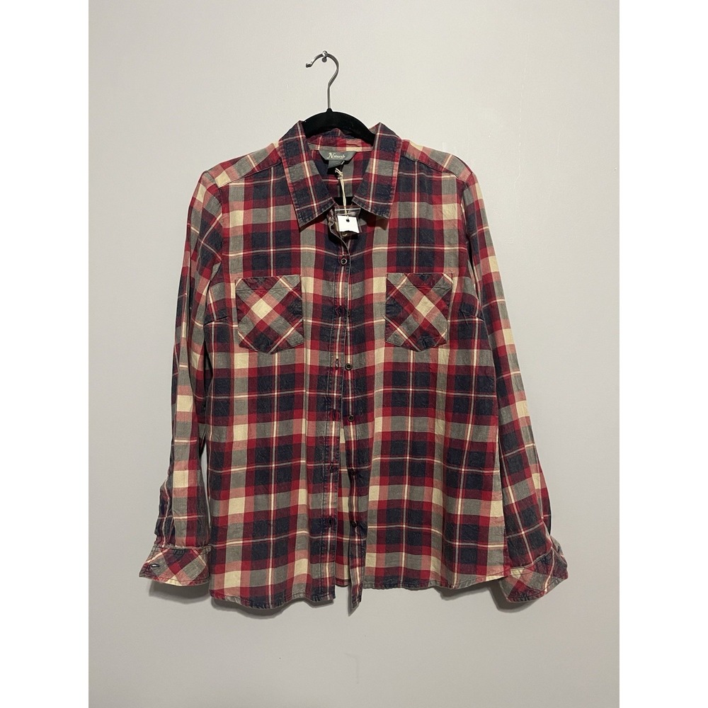 Natural Reflections Womens L Flannel Casual Plaid Multicolor Long Sleeves NWT